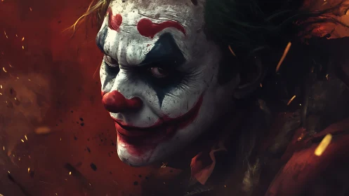 Sinister clown portrait emerges from burning darkness