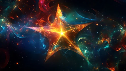 Fiery abstract star exploding with swirling cosmic light.
