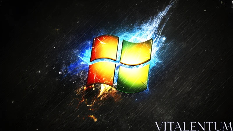 Glowing window emblem bursts from a stormy digital night.