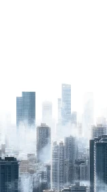 Sky-drifting glass towers swallowed by quiet winter fog.