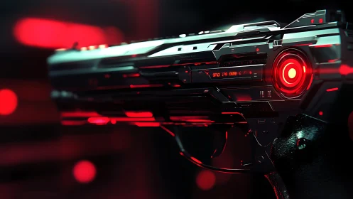 Futuristic handgun render shows illuminated red targeting module