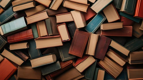 Vintage hardback books form a richly textured storyscape