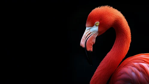 Vibrant Flamingo Portrait on Black Background, Photorealistic Style.