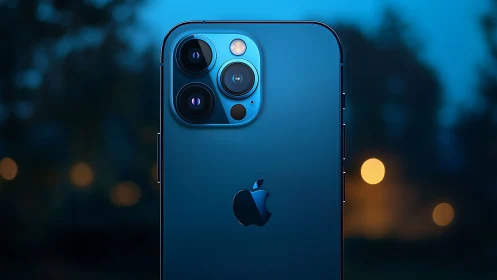 iPhone 12 Pro Max with Triple Camera System Displayed Against Bokeh Background