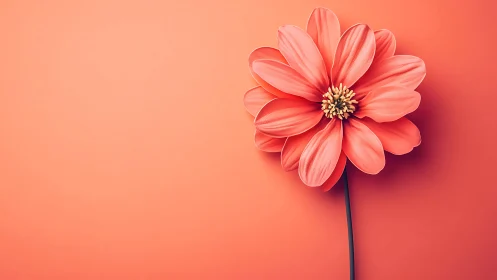 Single coral dahlia macro on monochrome gradient backdrop