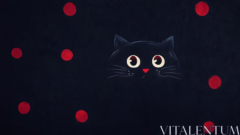 Curious Black Cat Surrounded by Glowing Red Orbs.