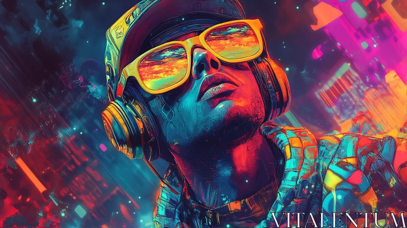 Neon city dreamer listens deeply and glows with bold color