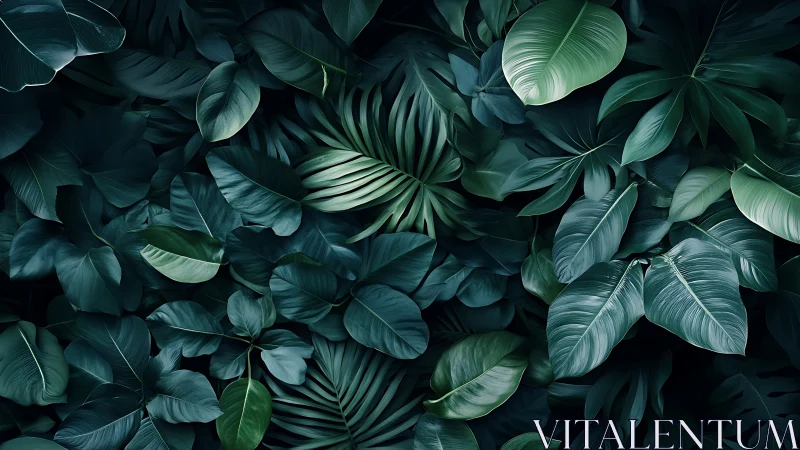 Dense tropical foliage fills frame with overlapping green leaves