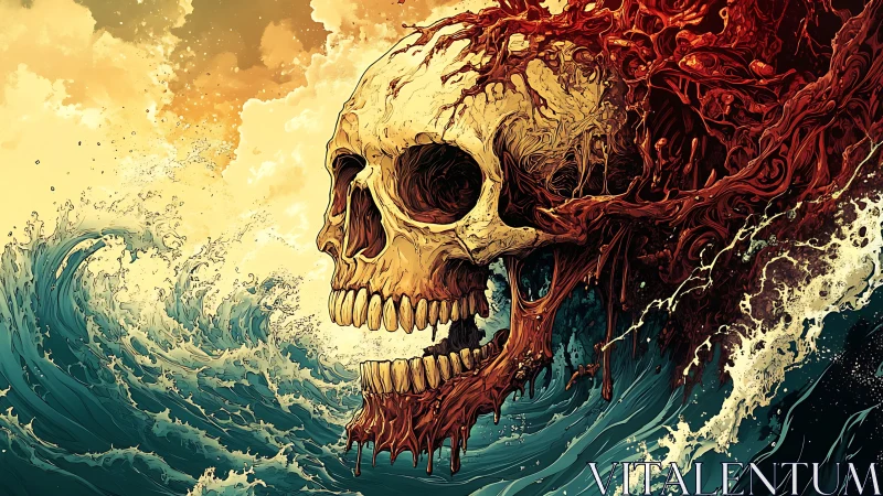 Tidal skull rises as molten roots unravel across the sea