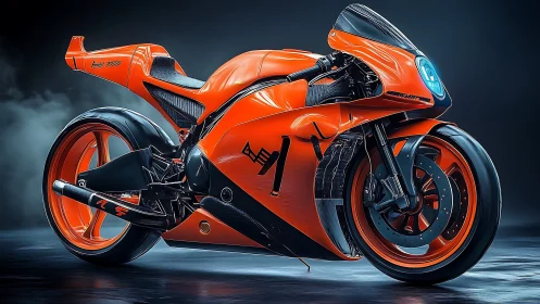 Cyberpunk aerodynamic superbike in luminous orange gloss finish.
