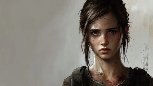 Wounded young survivor in gritty digital portrait study.