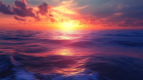 Radiant ocean horizon captures intense sunset color gradients