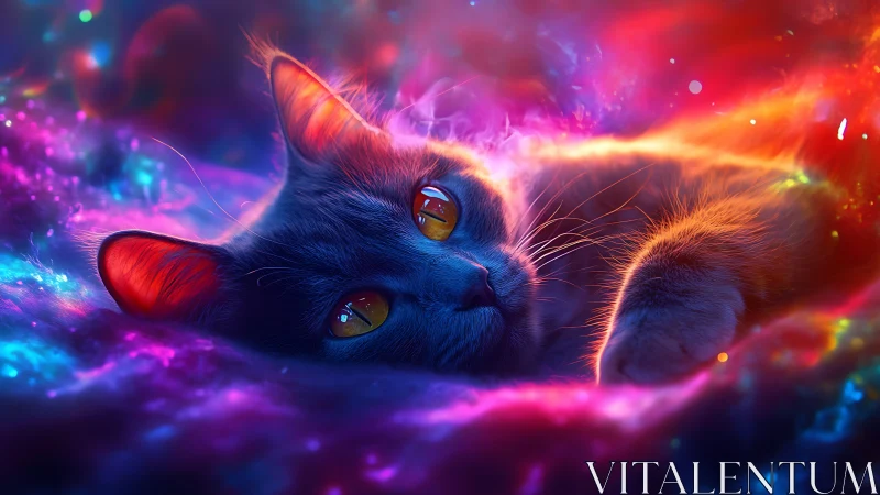 Neon Surrealism Cat: Vivid Light Waves.