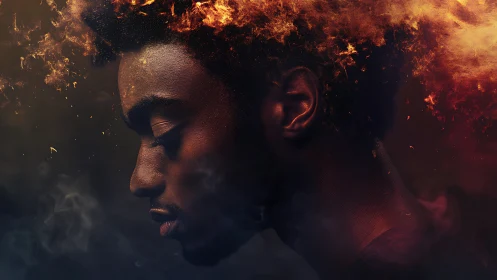 Ember-Crowned Dreamer in Smoky Twilight Reverie.