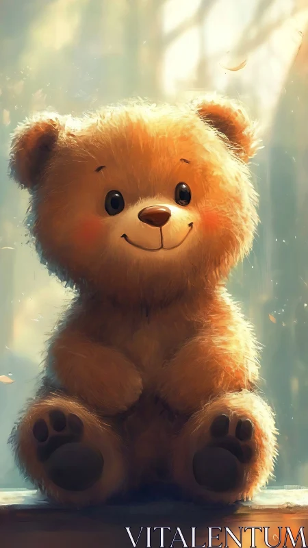 Soft-lit plush teddy bear portrait with warm backlighting