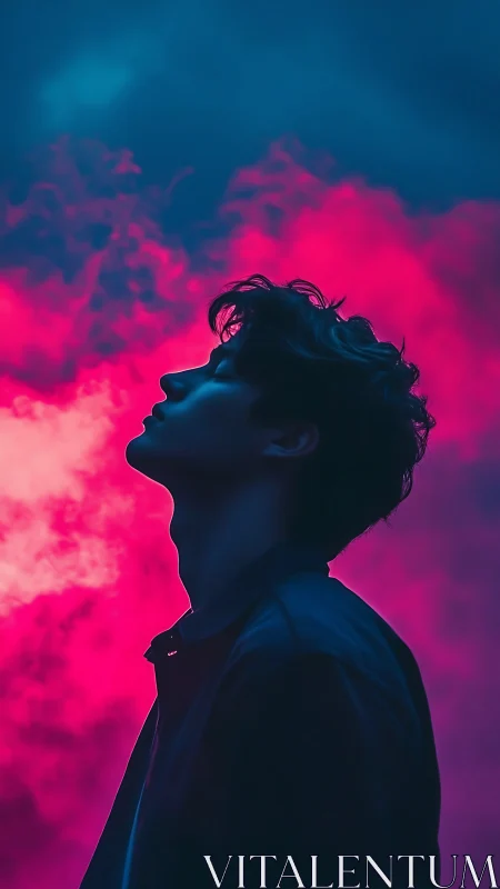 Neon-lit profile captures a dreamlike moment of solitude.
