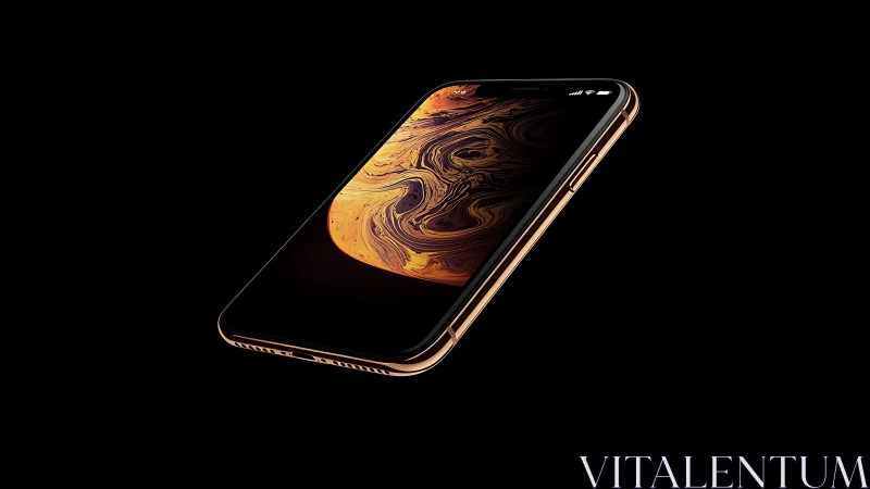 Gold-edged smartphone floating with molten abstract display.
