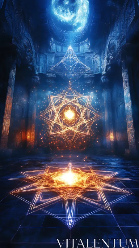 Fractal energy sigils align beneath luminous astral gateway
