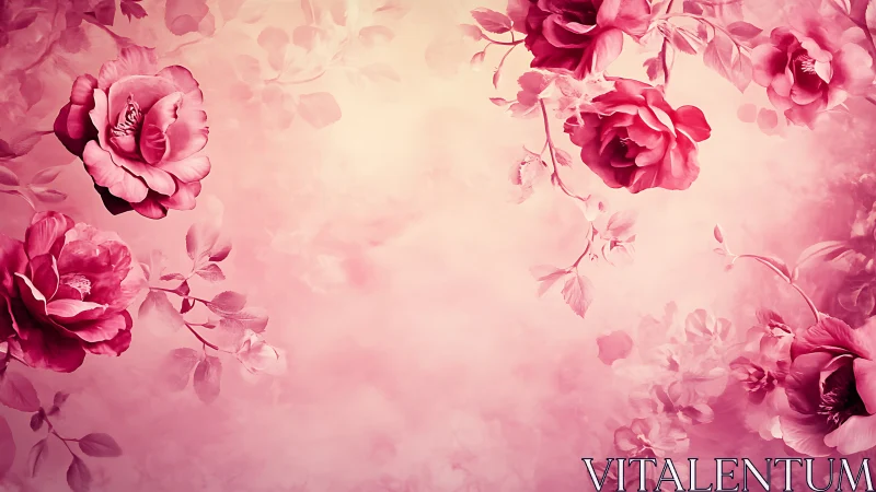 Pink floral composition with layered rose formations and gradient background