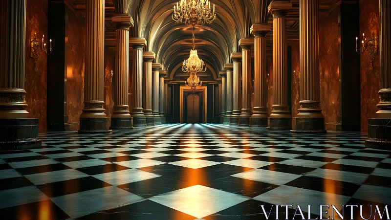 Checkered marble ballroom dreams of chandeliers and echoes