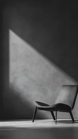 Silent lounge chair caught in a sharp cathedral of light.