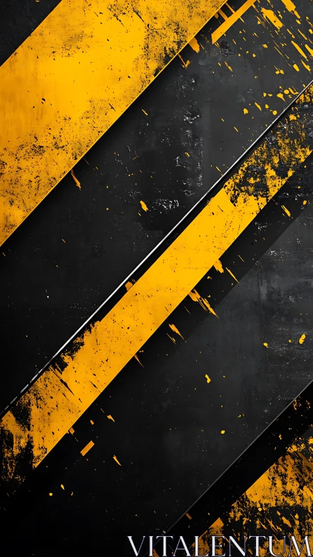 Industrial hazard stripes slash across gritty black metal.