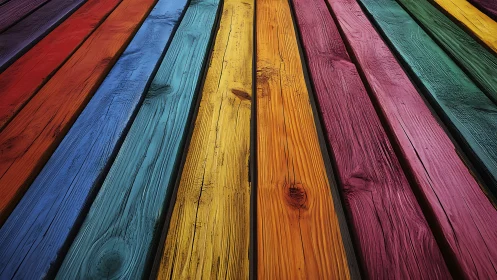 Color-drenched wooden planks stretching into a playful path.