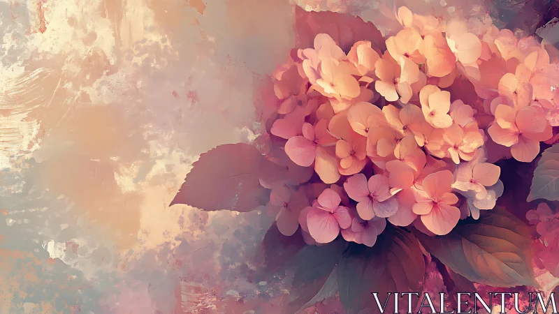 Hydrangea Cluster in Warm Watercolor Hues.