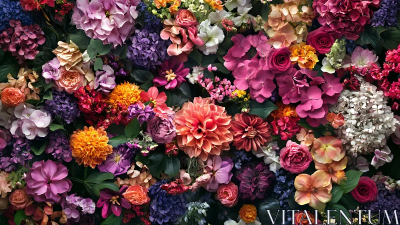Dense floral arrangement displays vibrant garden blooms