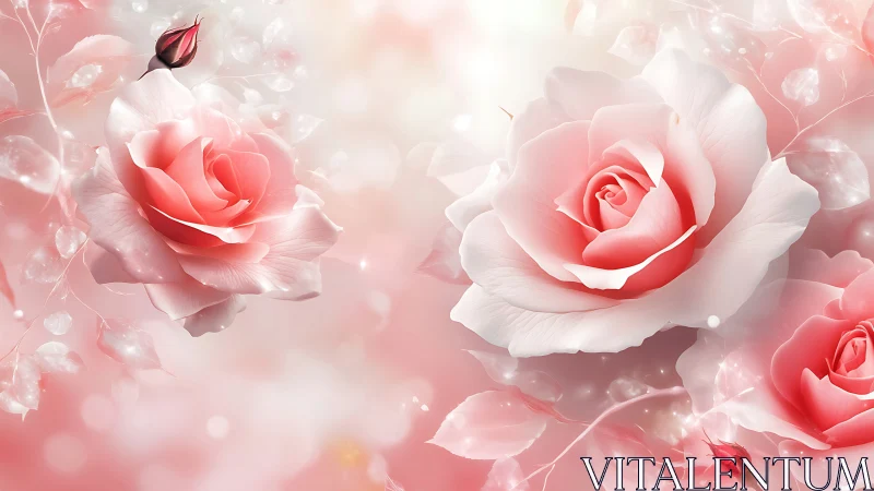 Soft Pink Roses in Ethereal Bokeh Light.