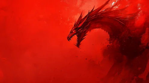 Red digital composition depicts stylized dragon head profile