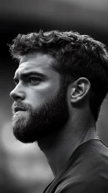 Brooding bearded profile carved from quiet grayscale light.