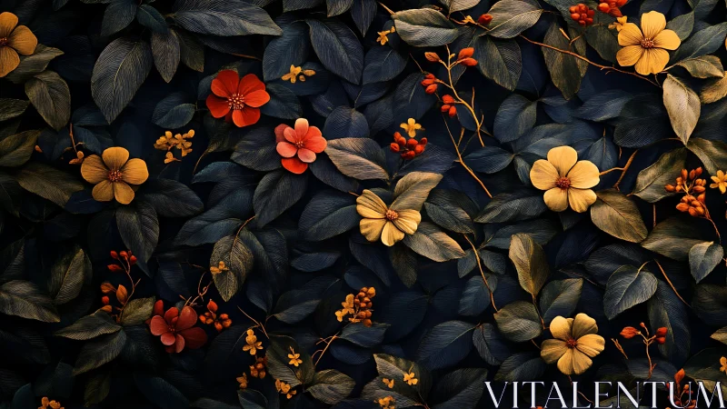 Jeweled Blooms Dance Across Obsidian Canvas with Warmth