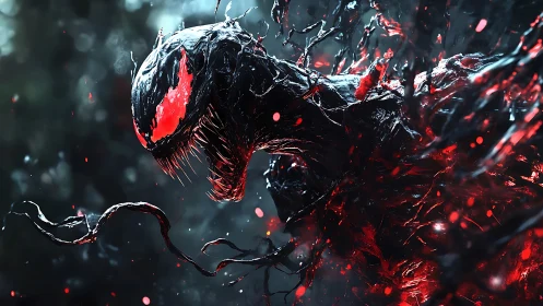 Symbiotic fury coils in red sparks and liquid shadow