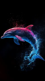 Nebula-splashed dolphin vaults through a cosmic midnight sea