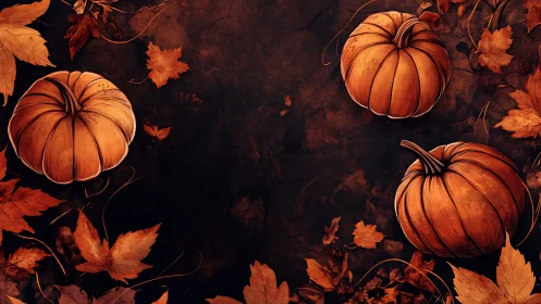 Autumn pumpkins frame with deep textured charcoal background.
