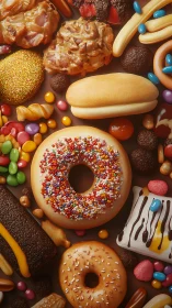 Colorful Junk Food Arrangement on Dark Background.