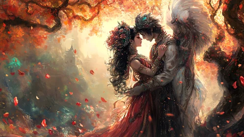 Mythical Lovers Embrace. Fire Garden Fantasy.