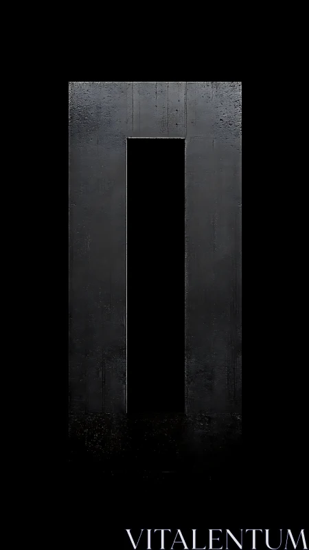 Tall black rectangular doorway on dark minimal background.
