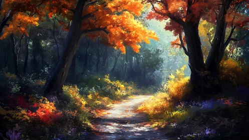 Autumn Forest Path with Canopy Glow
