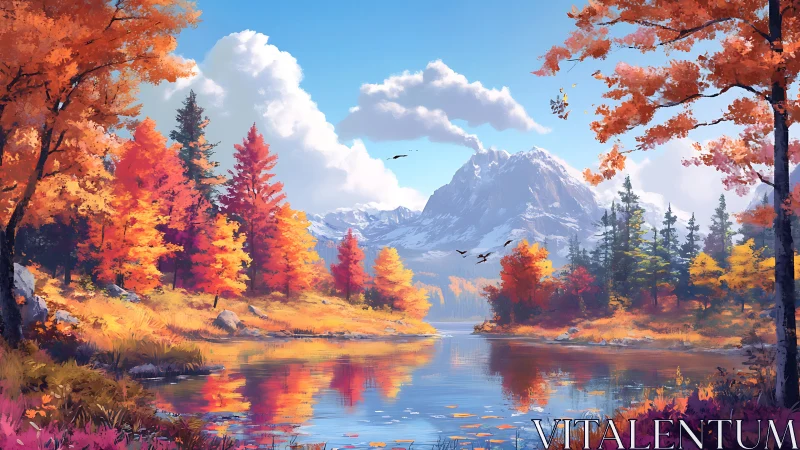 Autumn alpine lake reflects vibrant forest under clear sky