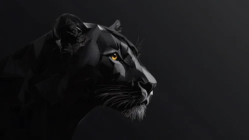 Black Lioness Profile with Geometric Faceting and Amber Eyes