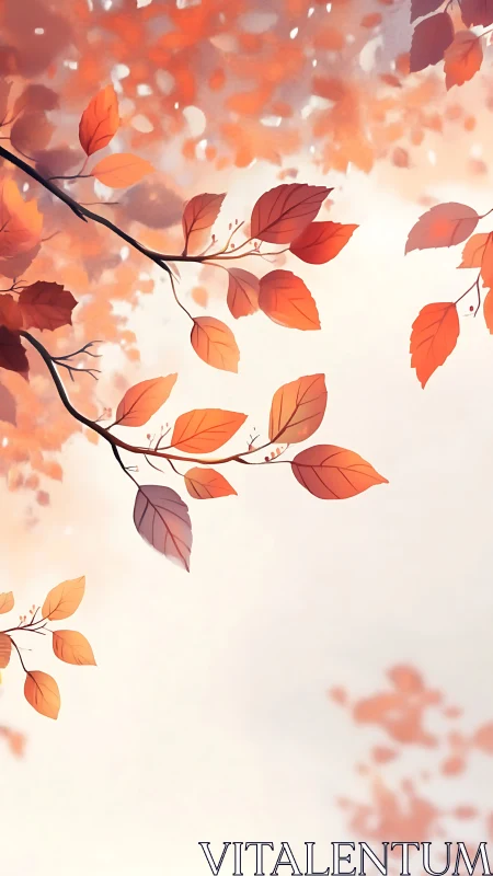 Autumn foliage branches in soft-focus vertical digital painting.