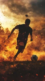 Blazing striker races through a storm of cinematic fire.