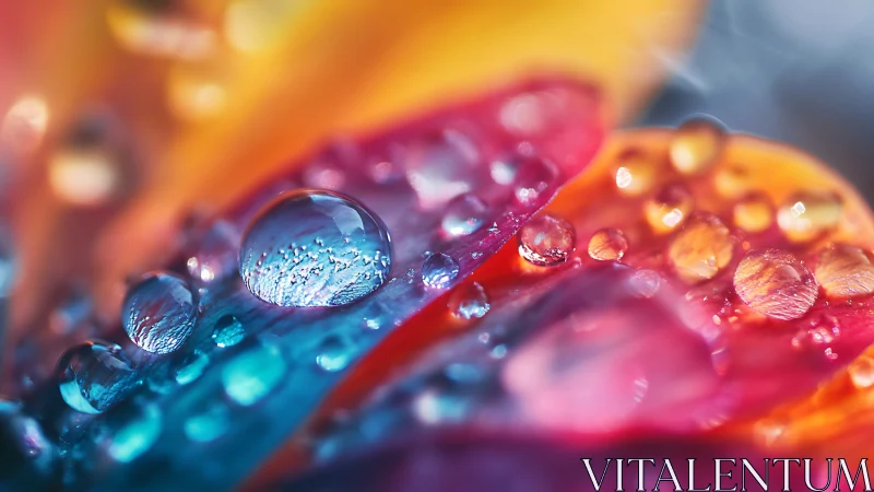 Macro water droplets on multicolored petals with shallow focus