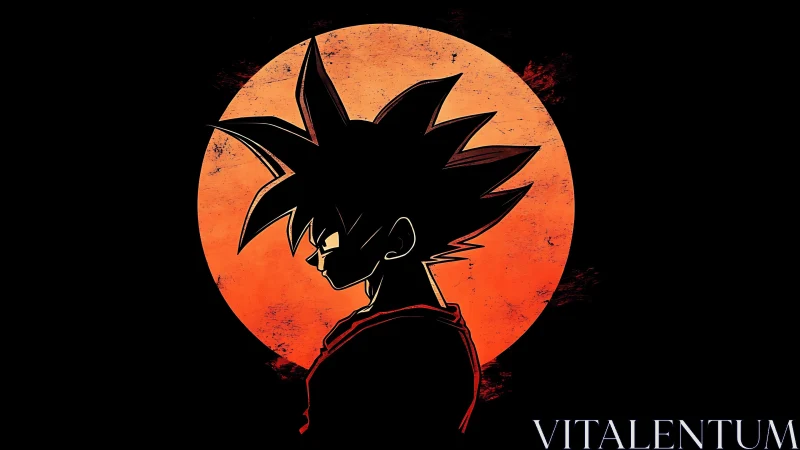 Bold anime warrior stands calm before a blazing red moon