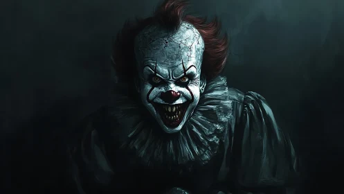 Midnight circus fiend grinning through cracked porcelain dread.