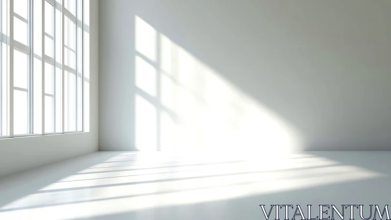 Sunlit geometry pours across a serene minimalist room.