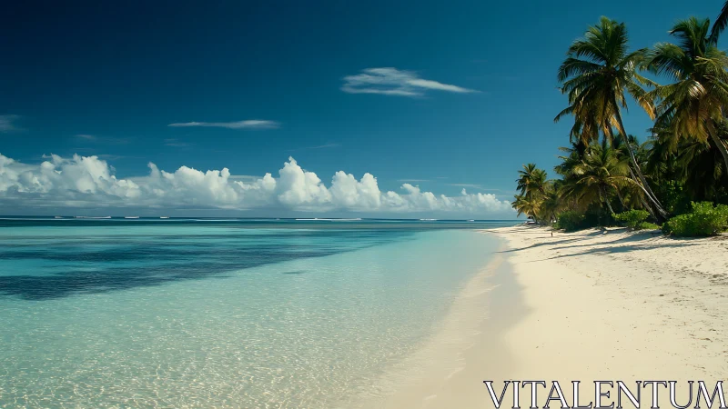 Tropical paradise beach with palm trees and turquoise lagoon