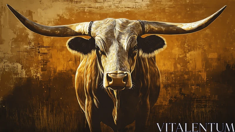 Longhorn bull portrait in golden textured digital brushwork.